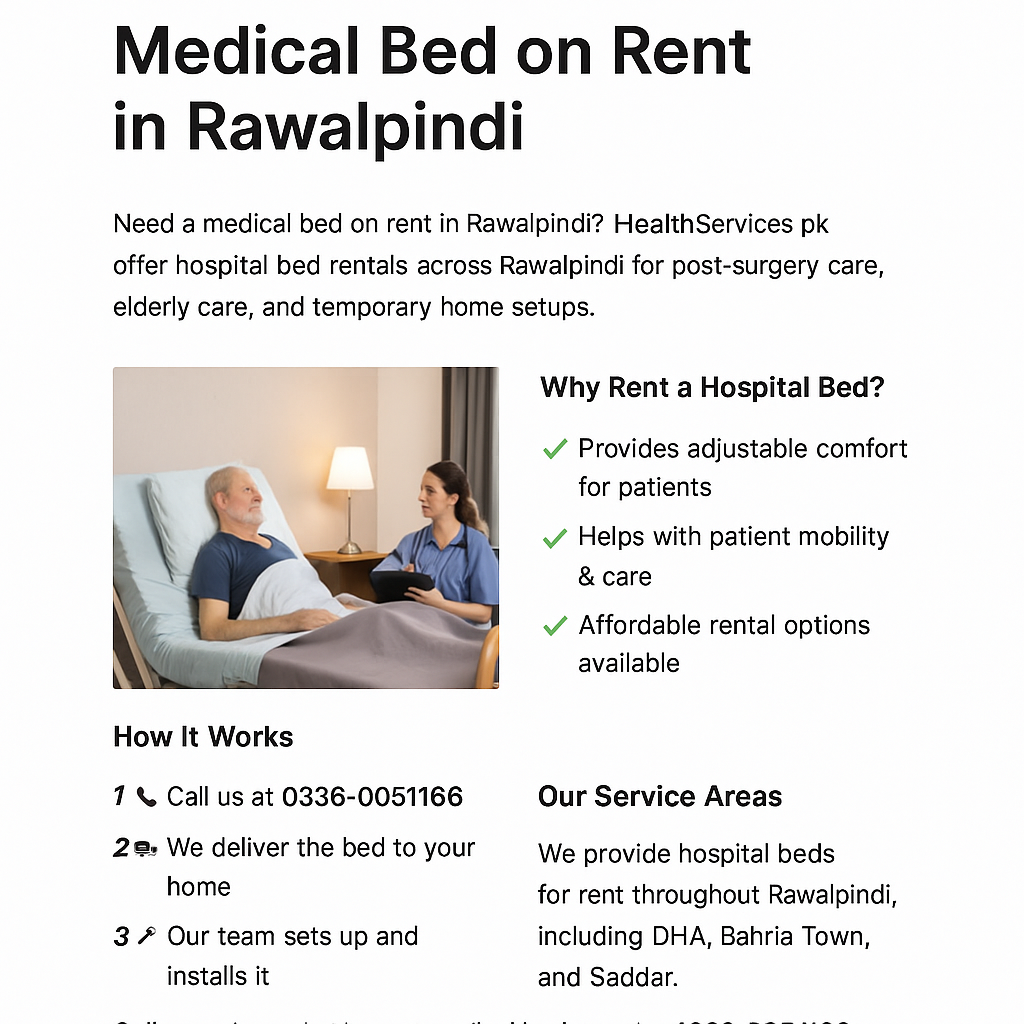 Medical bed on rent in Rawalpindi at home for patient care – adjustable hospital bed setup